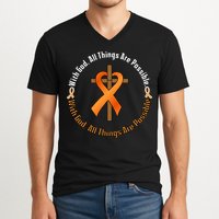 With God All Things Are Possible Multiple Sclerosis Awareness V-Neck T-Shirt