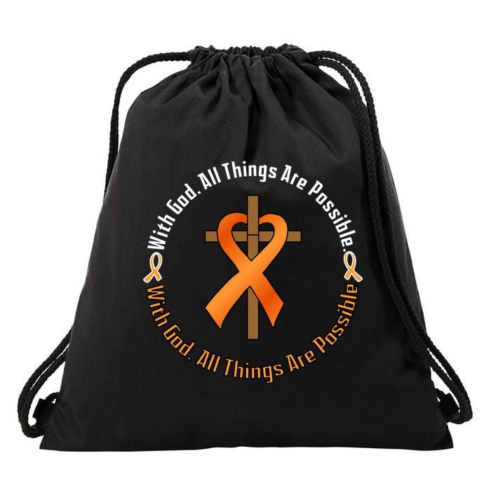 With God All Things Are Possible Multiple Sclerosis Awareness Drawstring Bag