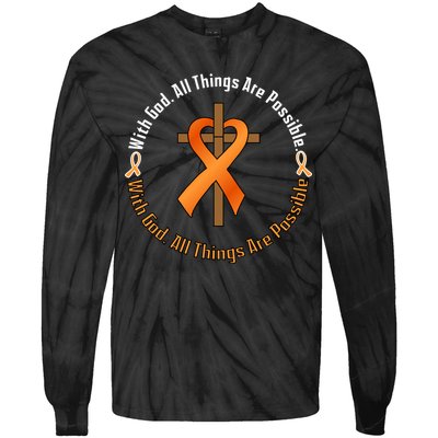 With God All Things Are Possible Multiple Sclerosis Awareness Tie-Dye Long Sleeve Shirt