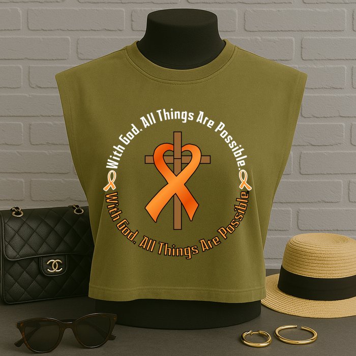 With God All Things Are Possible Multiple Sclerosis Awareness Garment-Dyed Women's Muscle Tee