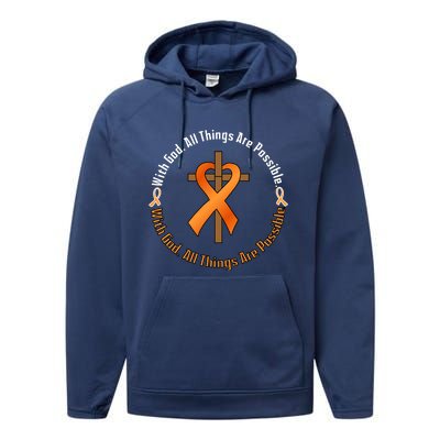 With God All Things Are Possible Multiple Sclerosis Awareness Performance Fleece Hoodie