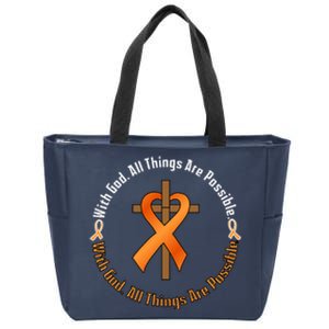 With God All Things Are Possible Multiple Sclerosis Awareness Zip Tote Bag