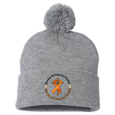 With God All Things Are Possible Multiple Sclerosis Awareness Pom Pom 12in Knit Beanie