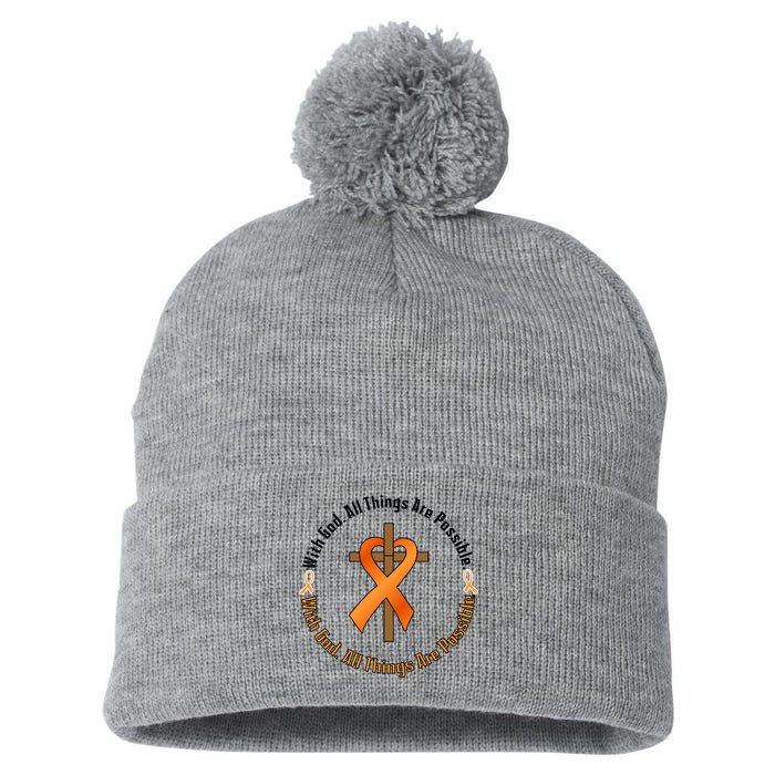 With God All Things Are Possible Multiple Sclerosis Awareness Pom Pom 12in Knit Beanie