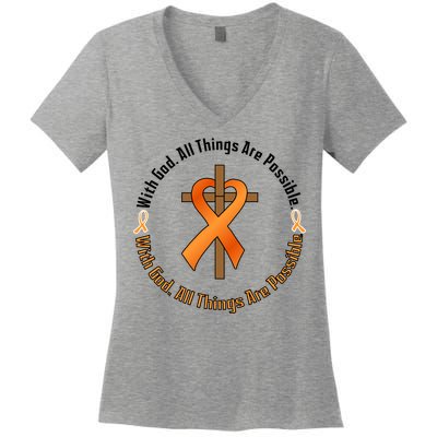 With God All Things Are Possible Multiple Sclerosis Awareness Women's V-Neck T-Shirt