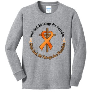 With God All Things Are Possible Multiple Sclerosis Awareness Kids Long Sleeve Shirt