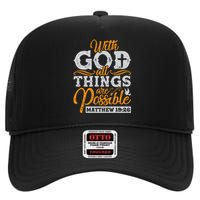 with God all things are possible Christian gift ideas High Crown Mesh Back Trucker Hat