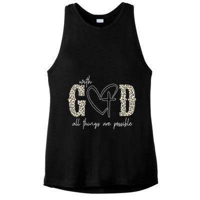 With God All Things Are Possible Cross Heart Ladies PosiCharge Tri-Blend Wicking Tank