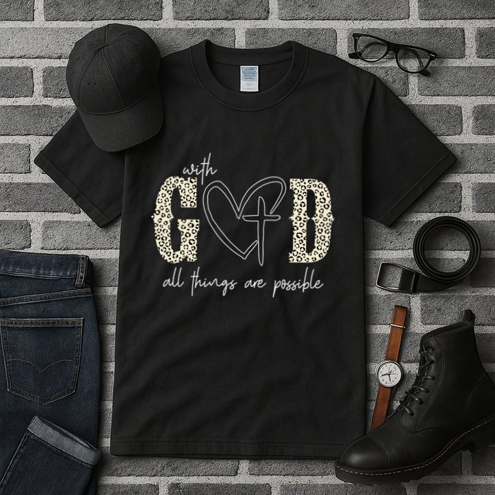 With God All Things Are Possible Cross Heart Tall T-Shirt