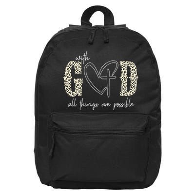 With God All Things Are Possible Cross Heart 16 in Basic Backpack
