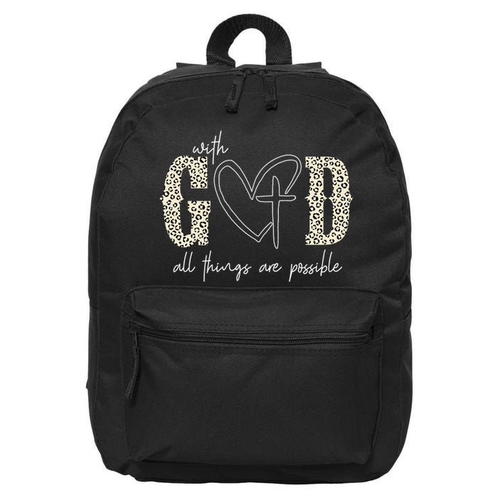 With God All Things Are Possible Cross Heart 16 in Basic Backpack