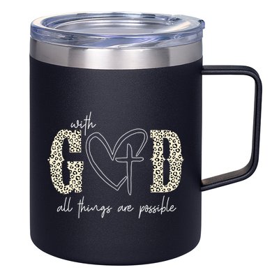 With God All Things Are Possible Cross Heart 12oz Stainless Steel Coffee Mug