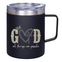With God All Things Are Possible Cross Heart 12oz Stainless Steel Coffee Mug