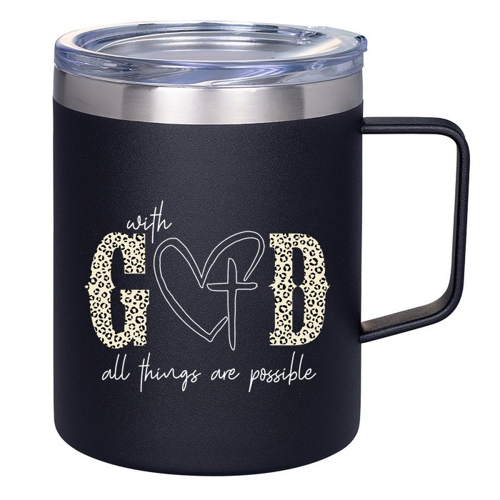 With God All Things Are Possible Cross Heart 12oz Stainless Steel Coffee Mug