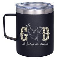 With God All Things Are Possible Cross Heart 12oz Stainless Steel Coffee Mug