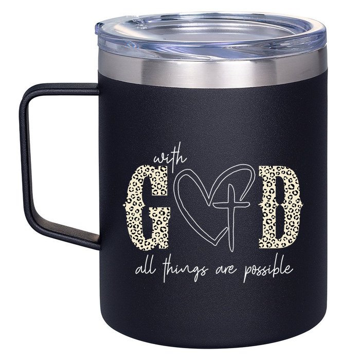 With God All Things Are Possible Cross Heart 12oz Stainless Steel Coffee Mug