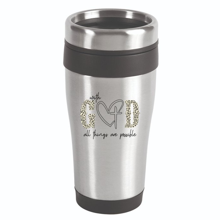 With God All Things Are Possible Cross Heart 16oz Travel Tumbler
