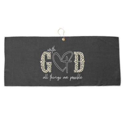 With God All Things Are Possible Cross Heart Large Microfiber Waffle Golf Towel