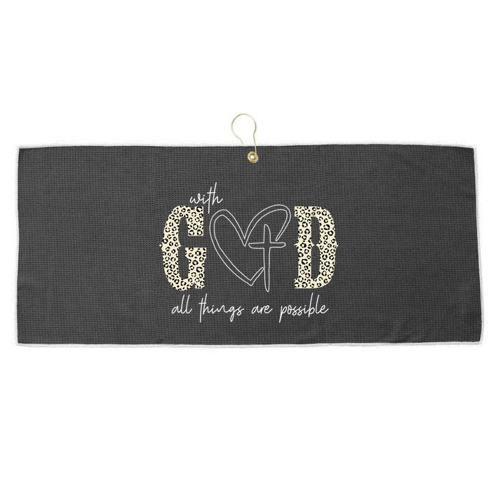 With God All Things Are Possible Cross Heart Large Microfiber Waffle Golf Towel