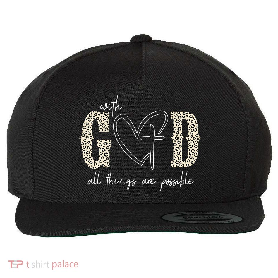 With God All Things Are Possible Cross Heart Wool Snapback Cap