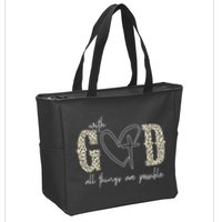 With God All Things Are Possible Cross Heart Zip Tote Bag