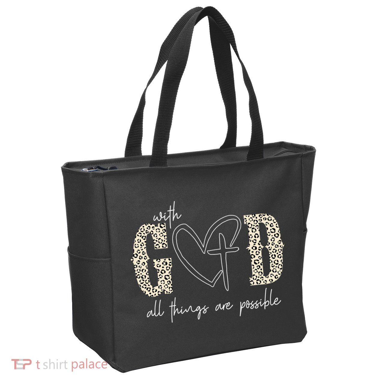 With God All Things Are Possible Cross Heart Zip Tote Bag