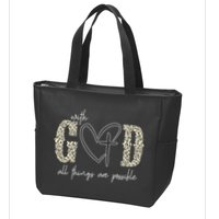 With God All Things Are Possible Cross Heart Zip Tote Bag