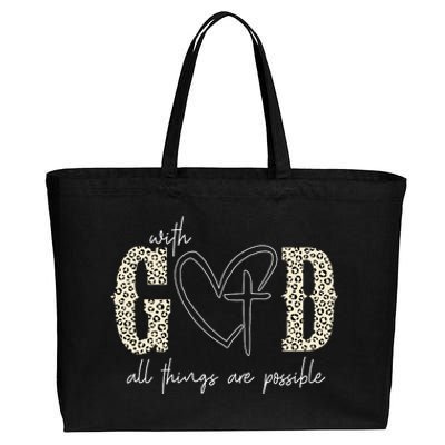 With God All Things Are Possible Cross Heart Cotton Canvas Jumbo Tote