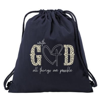 With God All Things Are Possible Cross Heart Drawstring Bag