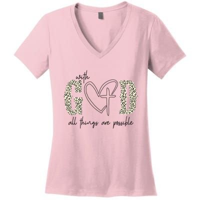 With God All Things Are Possible Cross Heart Women's V-Neck T-Shirt