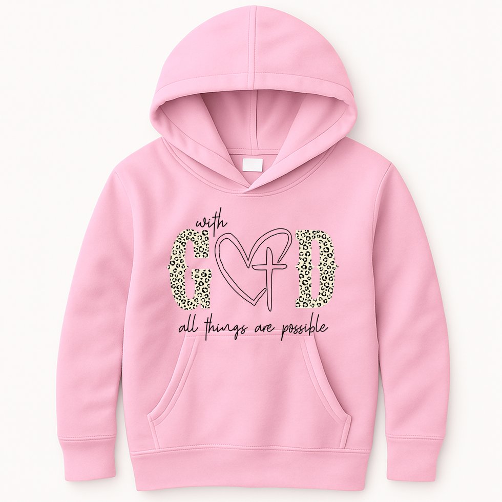 With God All Things Are Possible Cross Heart Kids Hoodie