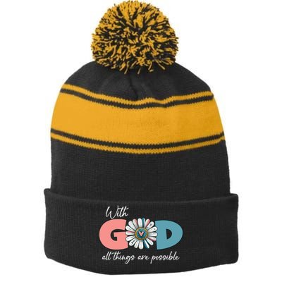 With God All Things Are Possible Stripe Pom Pom Beanie