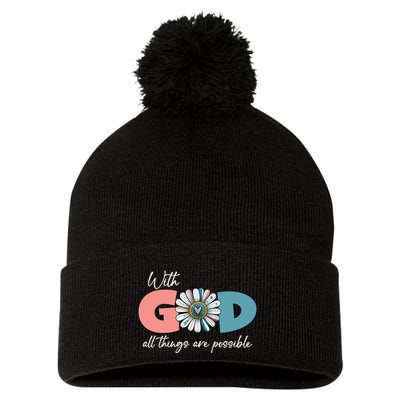 With God All Things Are Possible Pom Pom 12in Knit Beanie