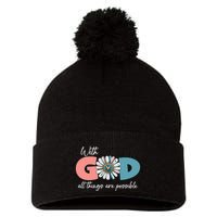 With God All Things Are Possible Pom Pom 12in Knit Beanie