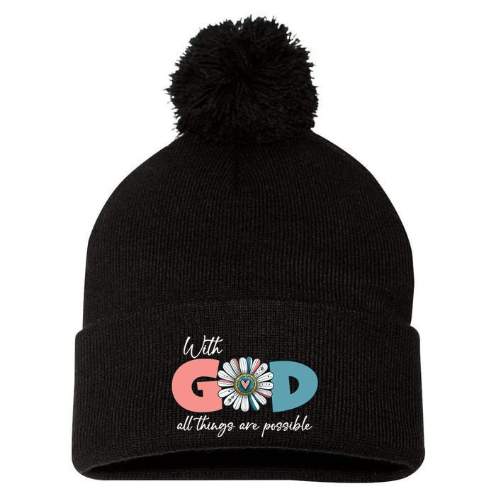 With God All Things Are Possible Pom Pom 12in Knit Beanie
