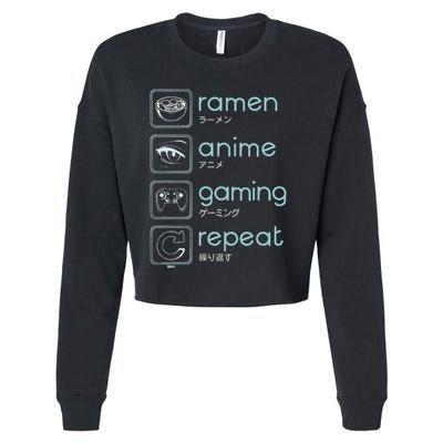 Wakeup Gaming Again Ramen Anime Gaming Restart Cropped Pullover Crew