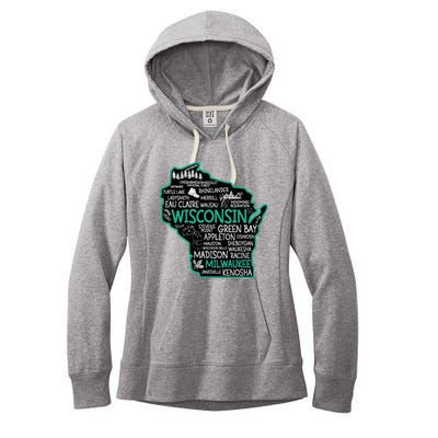 Wisconsin Green Bay Osseo Kenosha Racine Milwaukee Map Women's Fleece Hoodie