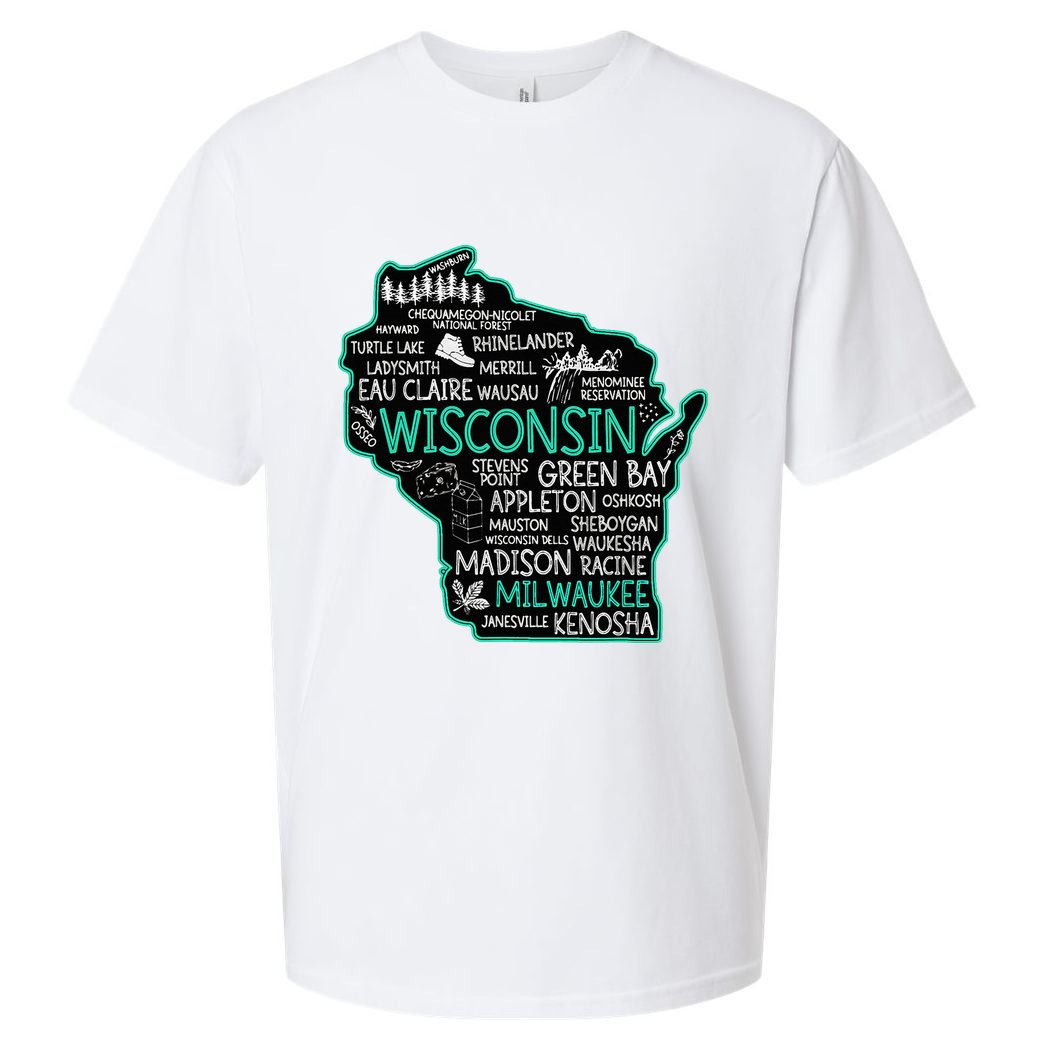 Wisconsin Green Bay Osseo Kenosha Racine Milwaukee Map Sueded Cloud Jersey T-Shirt