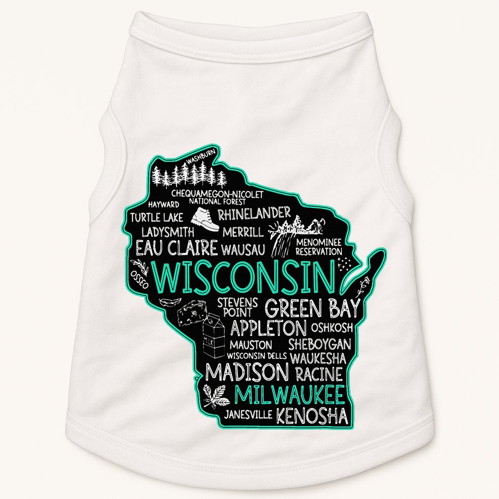 Wisconsin Green Bay Osseo Kenosha Racine Milwaukee Map Doggie Tank