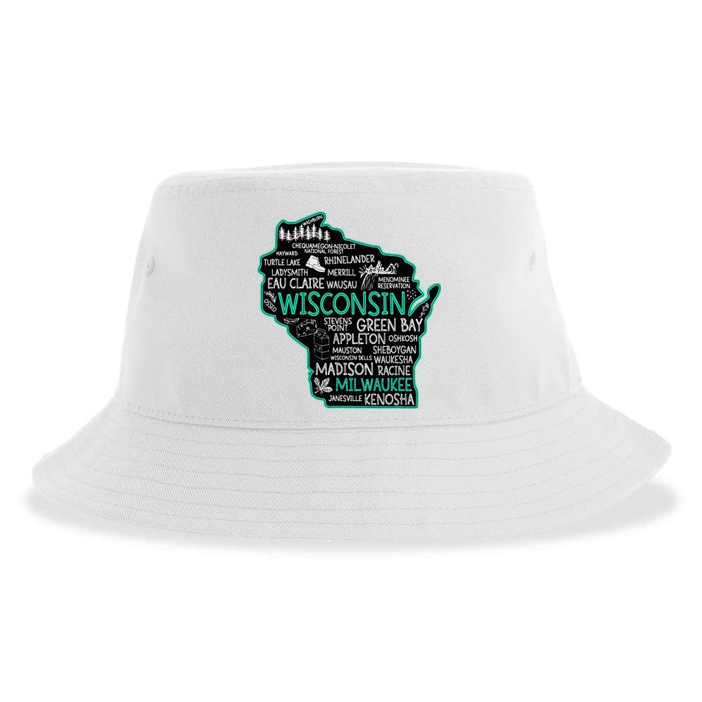 Wisconsin Green Bay Osseo Kenosha Racine Milwaukee Map Sustainable Bucket Hat