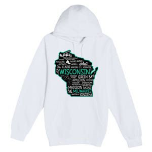 Wisconsin Green Bay Osseo Kenosha Racine Milwaukee Map Premium Pullover Hoodie