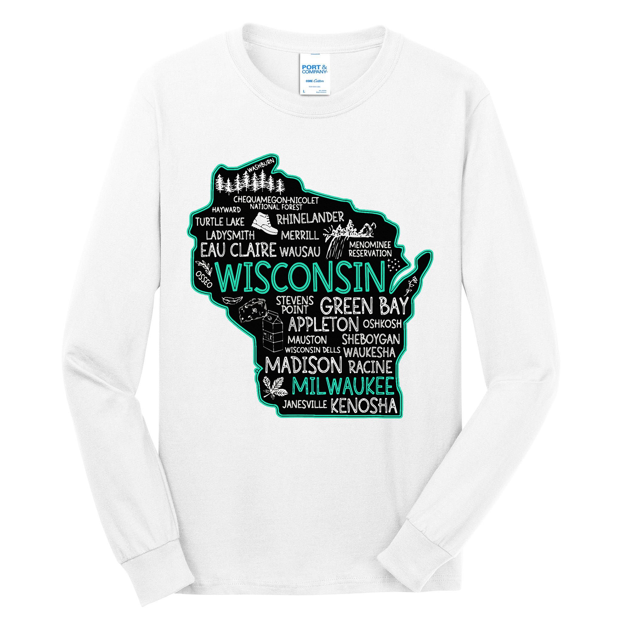 Wisconsin Green Bay Osseo Kenosha Racine Milwaukee Map Tall Long Sleeve T-Shirt