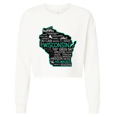 Wisconsin Green Bay Osseo Kenosha Racine Milwaukee Map Cropped Pullover Crew