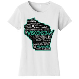 Wisconsin Green Bay Osseo Kenosha Racine Milwaukee Map Women's T-Shirt