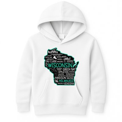 Wisconsin Green Bay Osseo Kenosha Racine Milwaukee Map Kids Hoodie