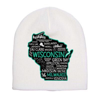 Wisconsin Green Bay Osseo Kenosha Racine Milwaukee Map Short Acrylic Beanie