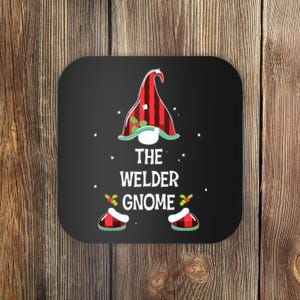 Welder Gnome Buffalo Plaid Matching Family Xmas Pajama Coaster