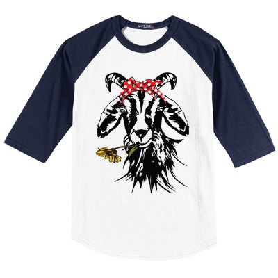 Womens Goats Bandana Farm Animal Lover Funny Goat Graphics Baseball Sleeve Shirt