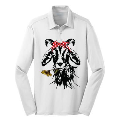 Womens Goats Bandana Farm Animal Lover Funny Goat Graphics Silk Touch Performance Long Sleeve Polo