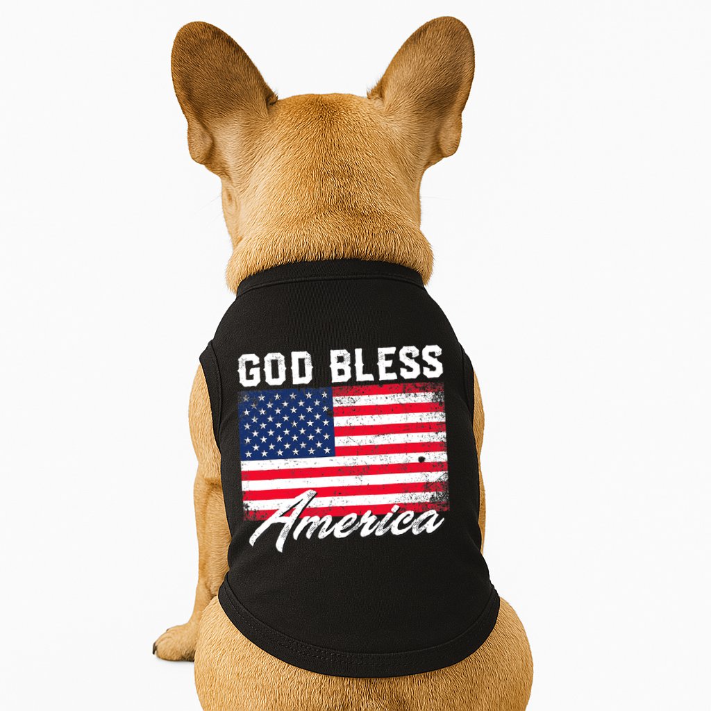 Wo God Bless America USA Flag 4th Of July Patriotic V-Neck Doggie Tank
